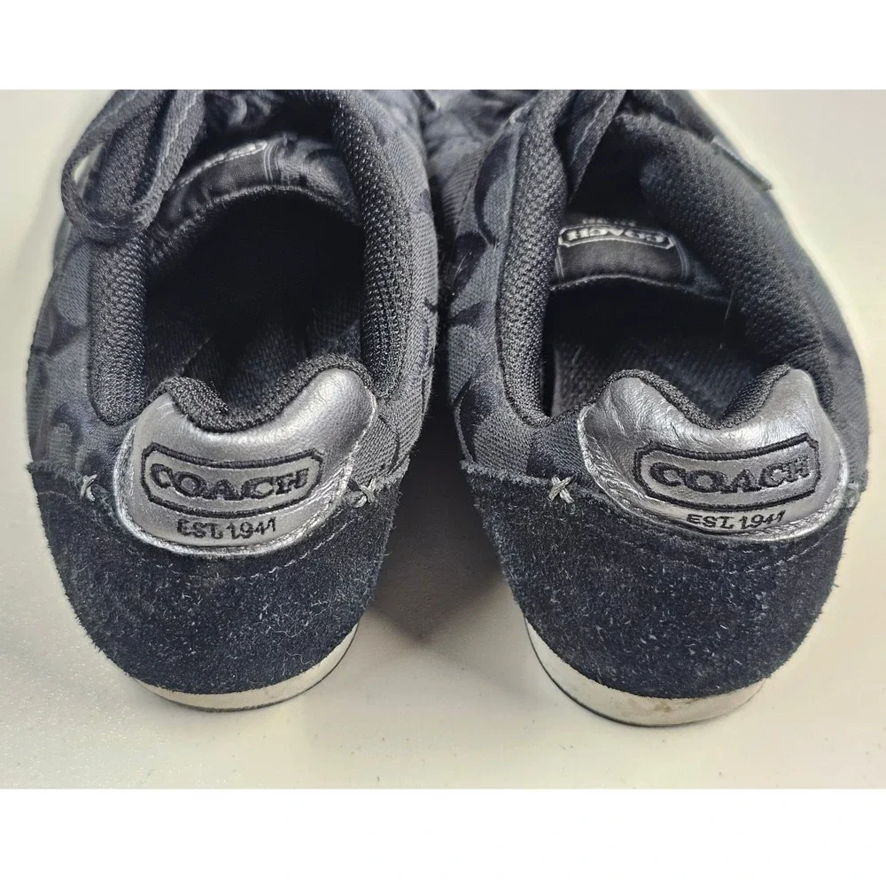Coach Renata Black Signature Monogram Suede Low Top Sneakers A1176 Womens 9.5M